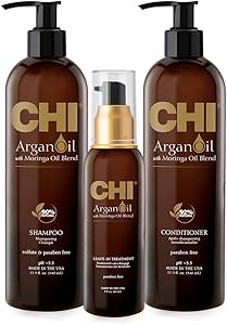 CHI Argan Oil Luxe Trio Kit (Shampoo, Conditioner, Moringa Oil) 11oz