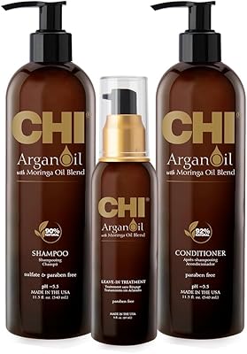 CHI Argan Oil Luxe Trio Kit (Shampoo, Conditioner, Moringa Oil) 11oz