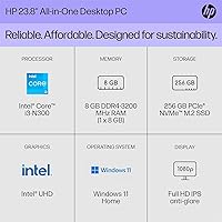 HP 23.8-inch All-in-One Desktop PC, Intel Core i3-N300, 8GB RAM, 256GB SSD — image 3