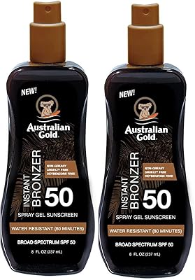Australian Gold SPF 50 Spray Gel Sunscreen with Instant Bronzer 8oz (2-Pack)