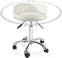 Saloniture Rolling Hydraulic Salon Stool with Low Backrest - Cream — image 6