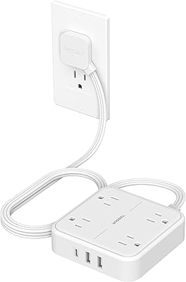 TESSAN Surge Protector Flat Extension Cord 5FT with 4 Outlets & 3 USB Ports