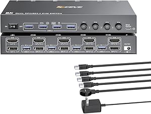 KCEVE KVM Switch 2 Monitors 4 Computers HDMI + DisplayPort
