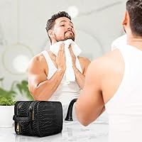 Dot&Dot Leather Toiletry Bag for Men Women - Black Croc, Large — image 5