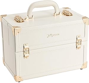 Joligrace Makeup Train Case Large Portable Organizer Retro Champagne Beige Review
