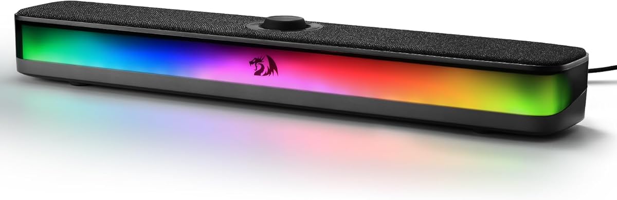 Redragon GS500 Stentor - Altoparlante da gioco per PC, 2.0 canali, altoparlante stereo per computer desktop con retroilluminazione rossa, bassi di qualità e suono cristallino, alimentato tramite USB