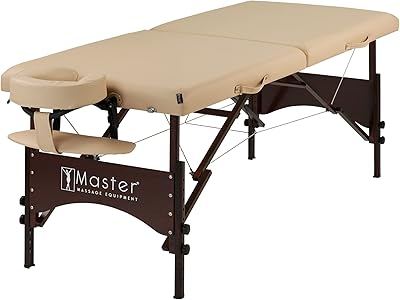 Master Massage 28″ Argo Portable Massage Table in Cream with Walnut Legs