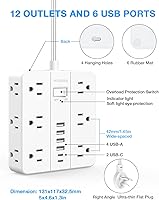 HUNIAN Power Strip with USB Ports, 12 Outlets, 6 USB Chargers, 5Ft Extension Cord — image 7