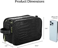 Dot&Dot Leather Toiletry Bag for Men Women - Black Croc, Large — image 3