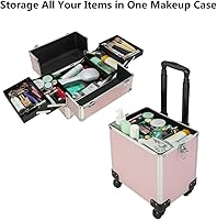 Mefeir 4 in 1 Rolling Makeup Train Case (Pink) — image 8