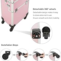Mefeir 2 in 1 Rolling Makeup Train Case (Pink) — image 7