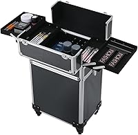 Karl home 4-in-1 Makeup Train Case Rolling Cosmetic Trolley, Black — image 5