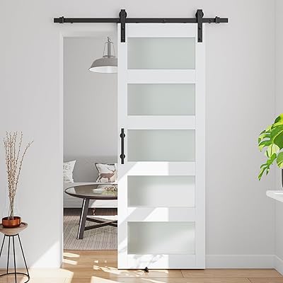 COSHOMER 30in x 84in 5-Panel Sliding Glass Barn Door