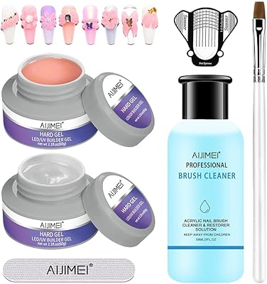 AIJIMEI LED/UV Hard Gels for Nails Extension Kit – Clear & Nude Pink