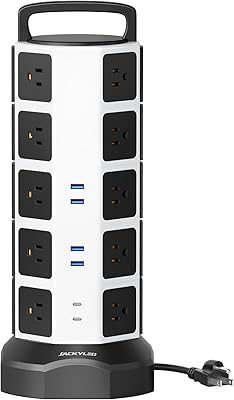 JACKYLED Power Strip Tower with 20 Outlets and 6 USB Ports