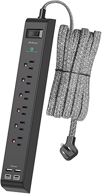 Mifaso Flat Plug Extension Cord 25FT Surge Protector Power Strip