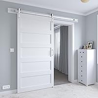 COSHOMER 40in x 84in White Sliding Barn Door with Brushed Nickel Hardware Kit — image 3