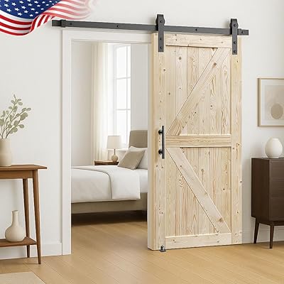 S&Z TOPHAND 32x80 Unfinished Barn Door with 6.6FT Sliding Hardware Kit