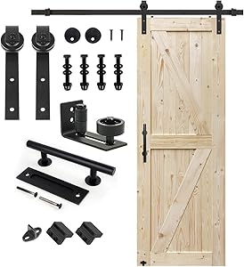 S&Z TOPHAND 30×80 in. Unfinished Barn Door with 5FT Sliding Hardware Kit