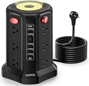 PASSUS Surge Protector Power Strip Tower with 5 USB Ports Review