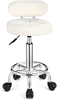 FNZIR Swivel Rolling Spa Stool with Backrest, White — image 7