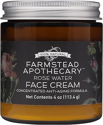 Farmstead Apothecary 100% Natural Anti-Aging Face Cream with Jojoba Oil, 4oz (Rose Water)