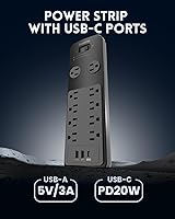 PLUGTUL Surge Protector Power Strip 20FT with 10 Outlets and 20W USB-C Charging — image 4