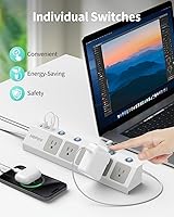 HOPOW Flat Plug Power Strip with Individual Switches, 10 Ft Extension Cord — image 2