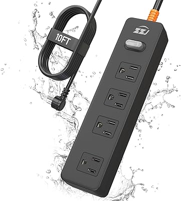 ZZJ Outdoor Power Strip Weatherproof Surge Protector with 10FT Extension Cord