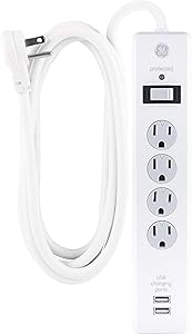 GE Surge Protector 4 Outlets 2 USB Ports 8ft Power Cord