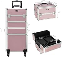 Mefeir 4 in 1 Rolling Makeup Train Case (Pink) — image 9