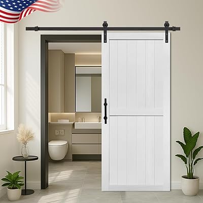 S&Z TOPHAND 48in x 80in MDF Barn Door with 8FT Sliding Door Hardware Kit