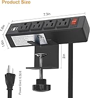 HHSOET Desk Clamp Power Strip with USB Ports — image 5