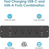 HHSOET 8 Outlet Recessed Power Strip with USB-C and USB-A Ports — image 4