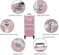 Mefeir 2 in 1 Rolling Makeup Train Case (Pink) — image 5