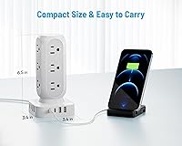 TenTrend Flat Plug Power Strip Tower 10FT with 12 AC Outlets and 8 USB Ports — image 6