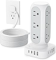 TenTrend Flat Plug Power Strip Tower 10FT with 12 AC Outlets and 8 USB Ports — image 1