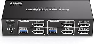 TJCXELE DisplayPort KVM Switch 2 Monitors 2 Computers 4K@144Hz