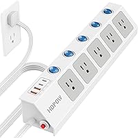 HOPOW Flat Plug Power Strip with Individual Switches, 10 Ft Extension Cord — image 1