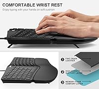 Arteck Ergonomic USB Wired Keyboard with Wrist Rest — image 3