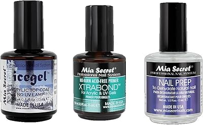 Mia Secret No UV Icegel Acrylic Top Coat, Xtrabond Primer, and Nail Prep (0.5oz)