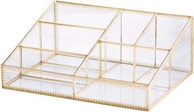 Levilan Glass Makeup Organizer - Gold, Large Capacity