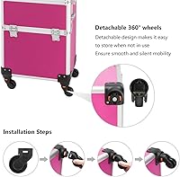 Mefeir 3 in 1 Rolling Makeup Train Case - Rose Pink — image 7