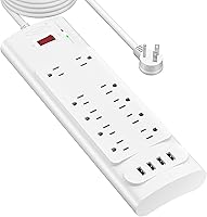 Bototek 10ft Surge Protector Power Strip with 10 AC Outlets and 4 USB Ports — image 1