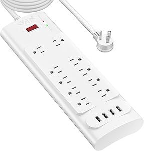 Bototek 10ft Surge Protector Power Strip with 10 AC Outlets and 4 USB Ports