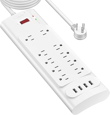 Bototek 10ft Surge Protector Power Strip with 10 AC Outlets and 4 USB Ports