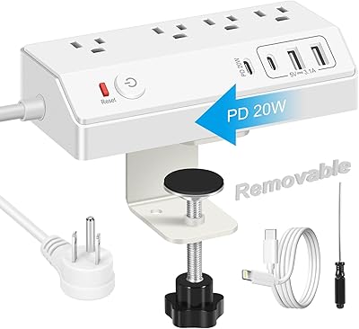 GLCONN Desk Clamp Power Strip with USB C (20W PD)