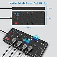 IECOPOWER 15ft Surge Protector Power Strip with 15 Outlets & 4 USB Ports — image 4