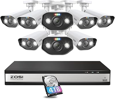 ZOSI 16CH 4K PoE NVR with 4TB HDD and 8×5MP Cameras