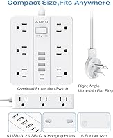 AOFO Flat Plug Power Strip with 12 AC Outlets and 6 USB Ports — image 7